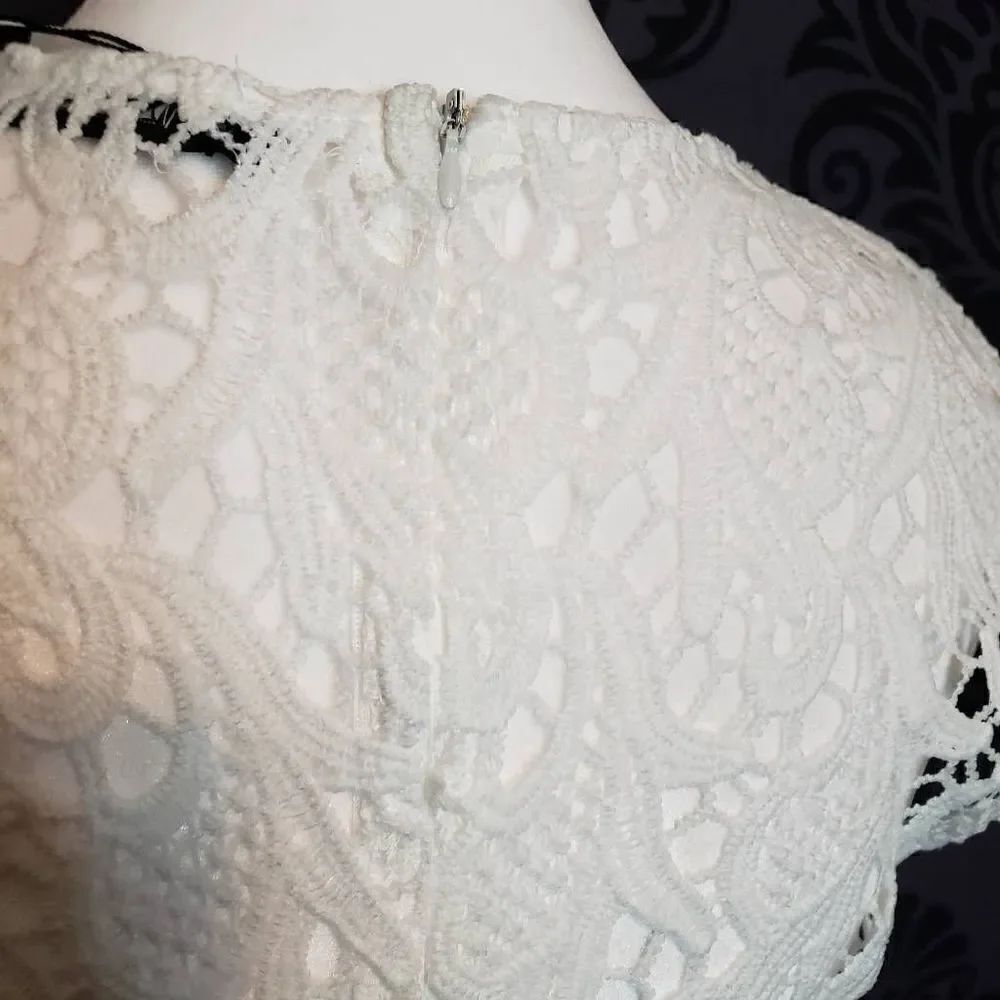 Zanzea Collection Womens White Sleeves Lace Bodice Sheer Skirt Dress Size 4 - Picture 8 of 14